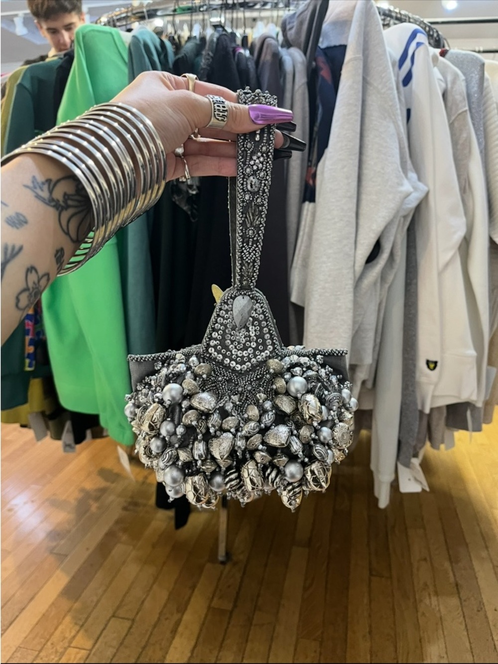 Vintage Embellished Beaded Silver Evening Hand bag purse Mary Frances